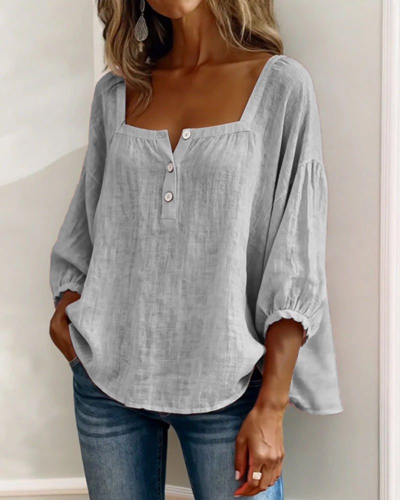 Masego | Cotton-Linen Square Neck Blouse
