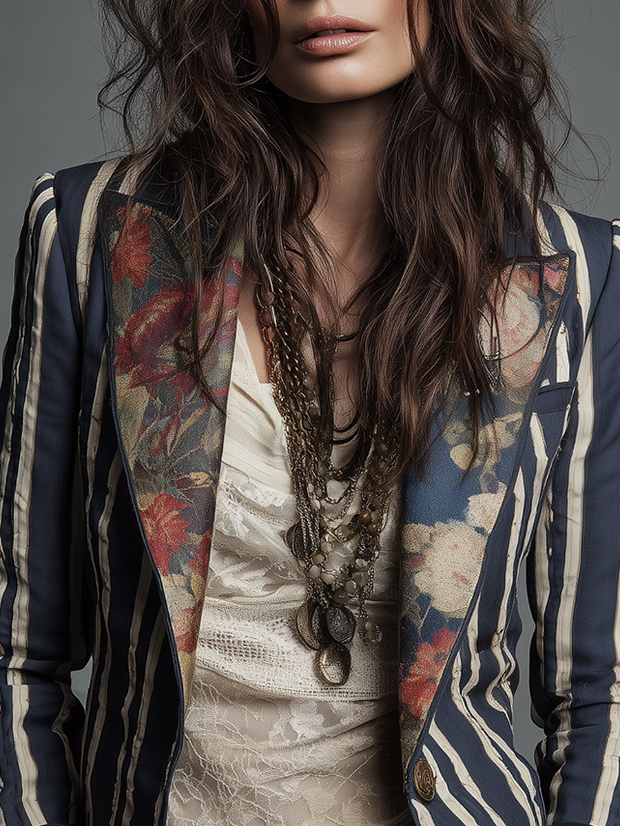 Moleboheng | Bohemian Striped Linen Blazer