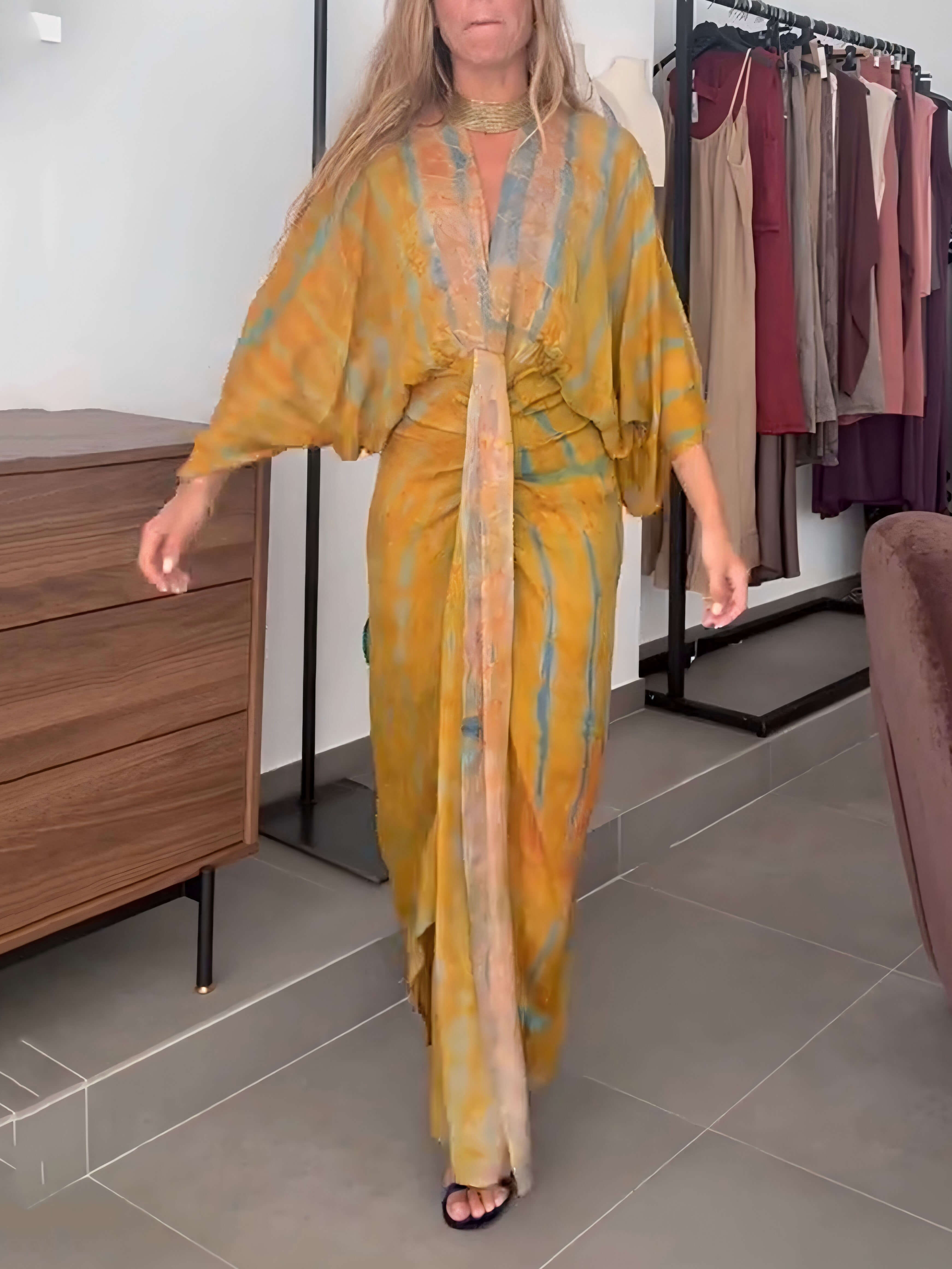 Thalia | Pleated Kimono Midi Dress