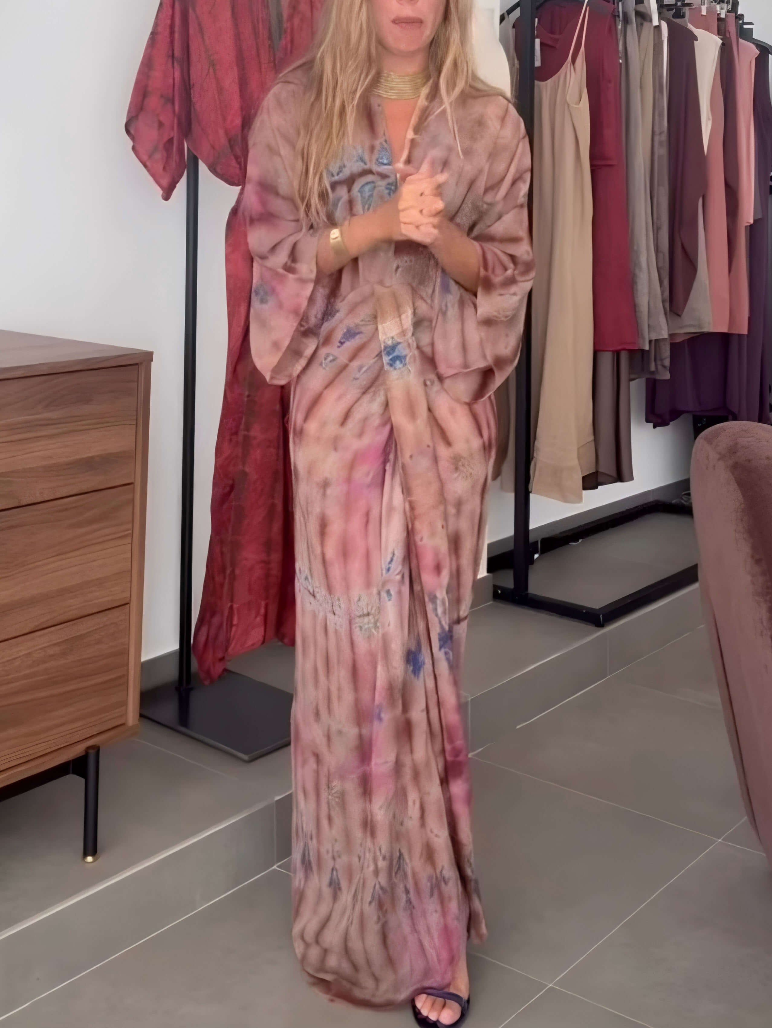 Thalia | Pleated Kimono Midi Dress