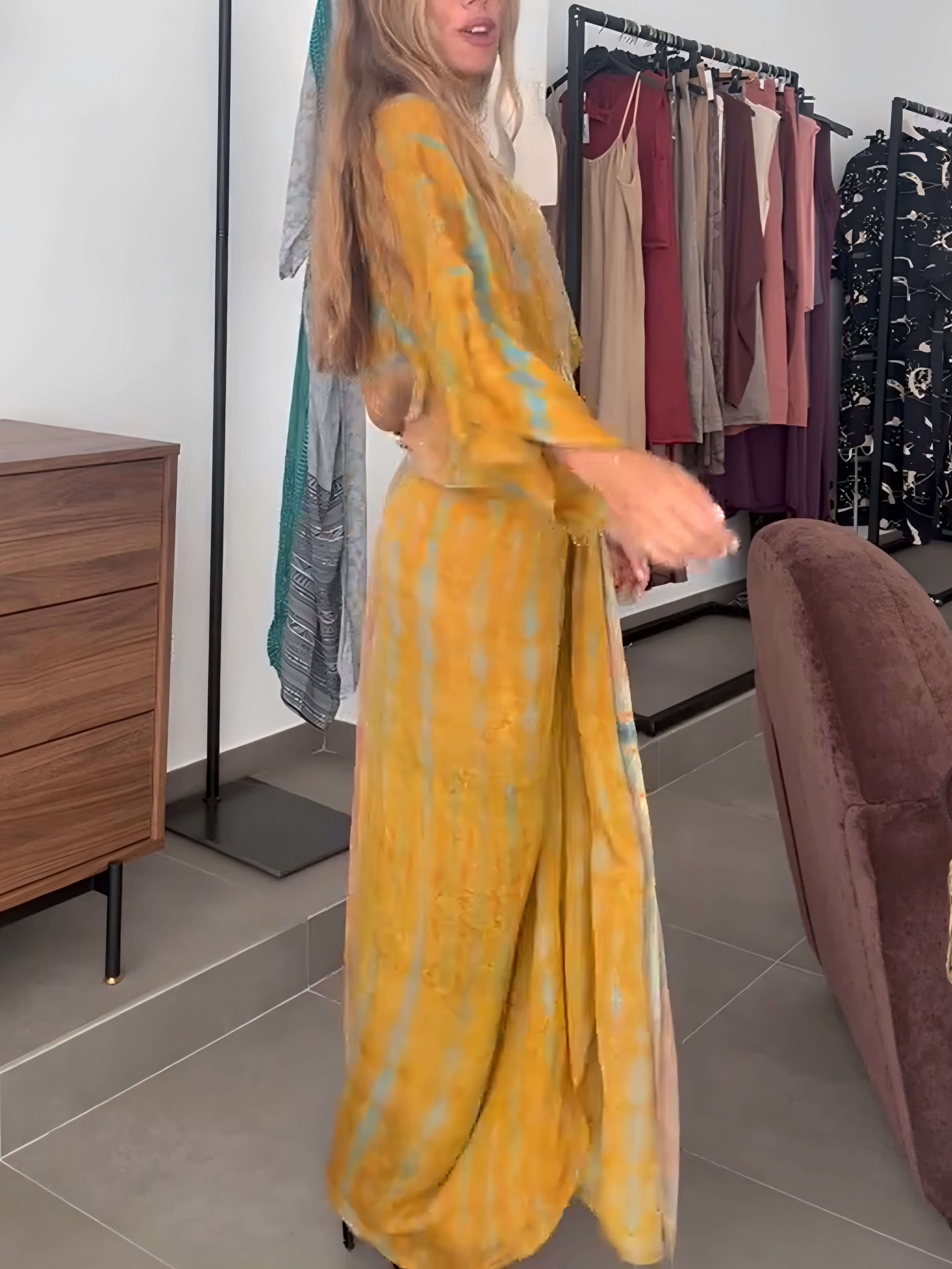 Thalia | Pleated Kimono Midi Dress