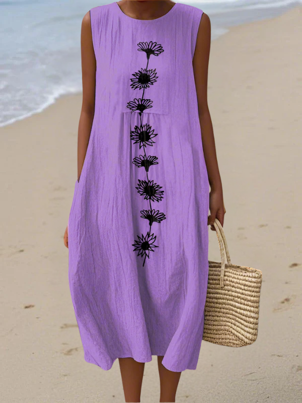 Noémie | Embroidered Violet Midi Dress
