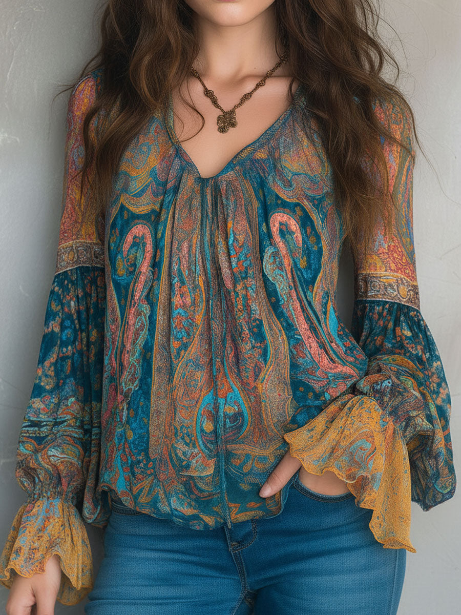 Nozibusiso | Bohemian Paisley Ruffled Chiffon Blouse