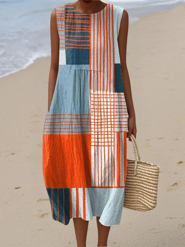 Valentina | Geometric Color-Block Midi Dress