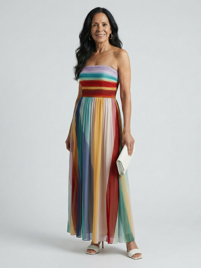 Gabrielle | Light Stripe Strapless Maxi