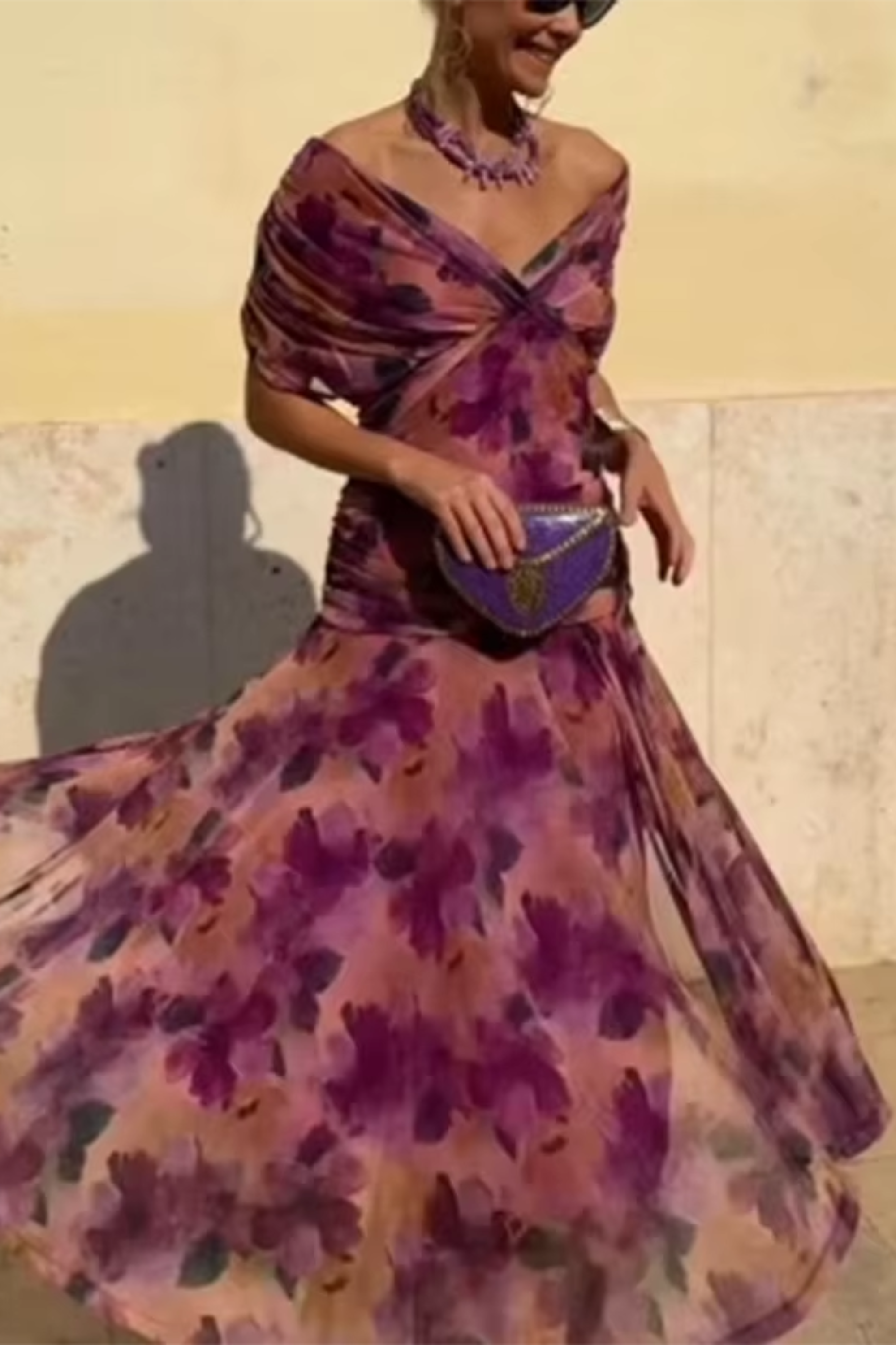 Margot | Pleated Waist V-Neck Maxi Dress