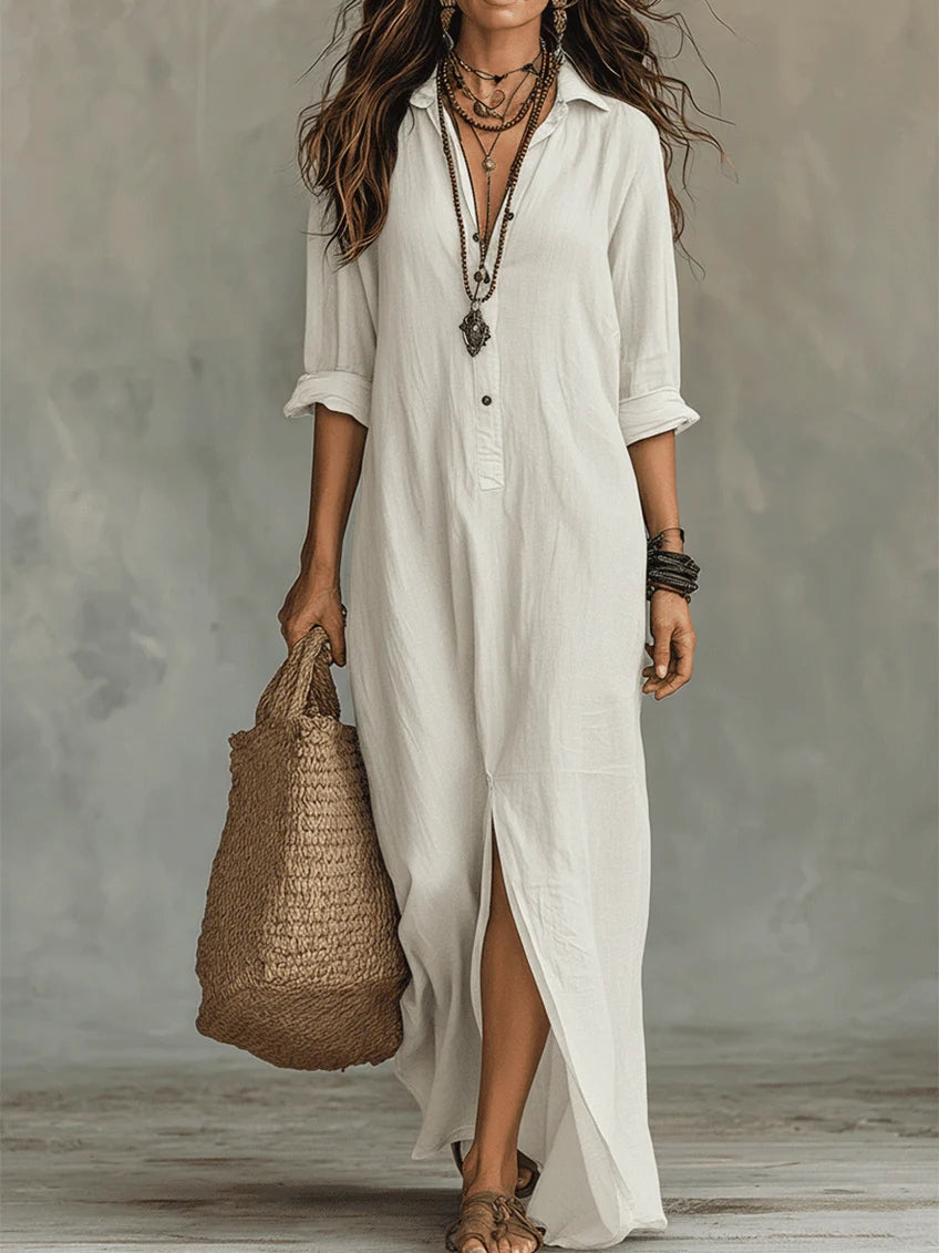 Adelaide | Relaxed V-Neck Button Maxi Dress