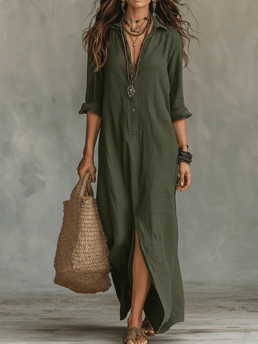 Adelaide | Relaxed V-Neck Button Maxi Dress