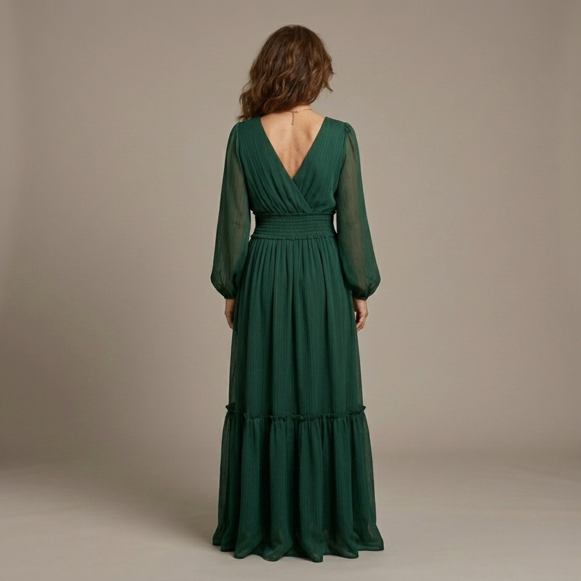 Juliette | Emerald Chiffon V-Neck Gown