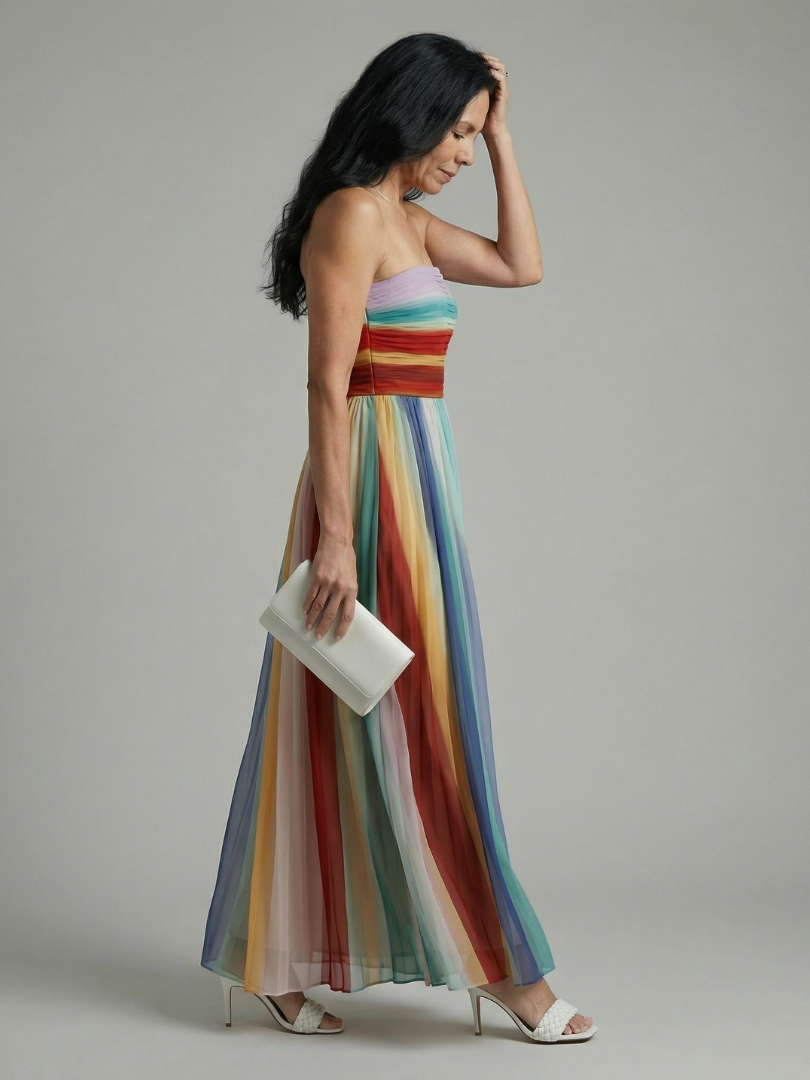 Gabrielle | Light Stripe Strapless Maxi