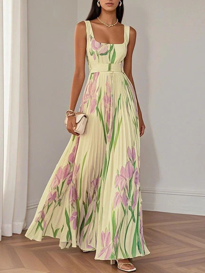 Oceane | Pleated Floral Chiffon Maxi