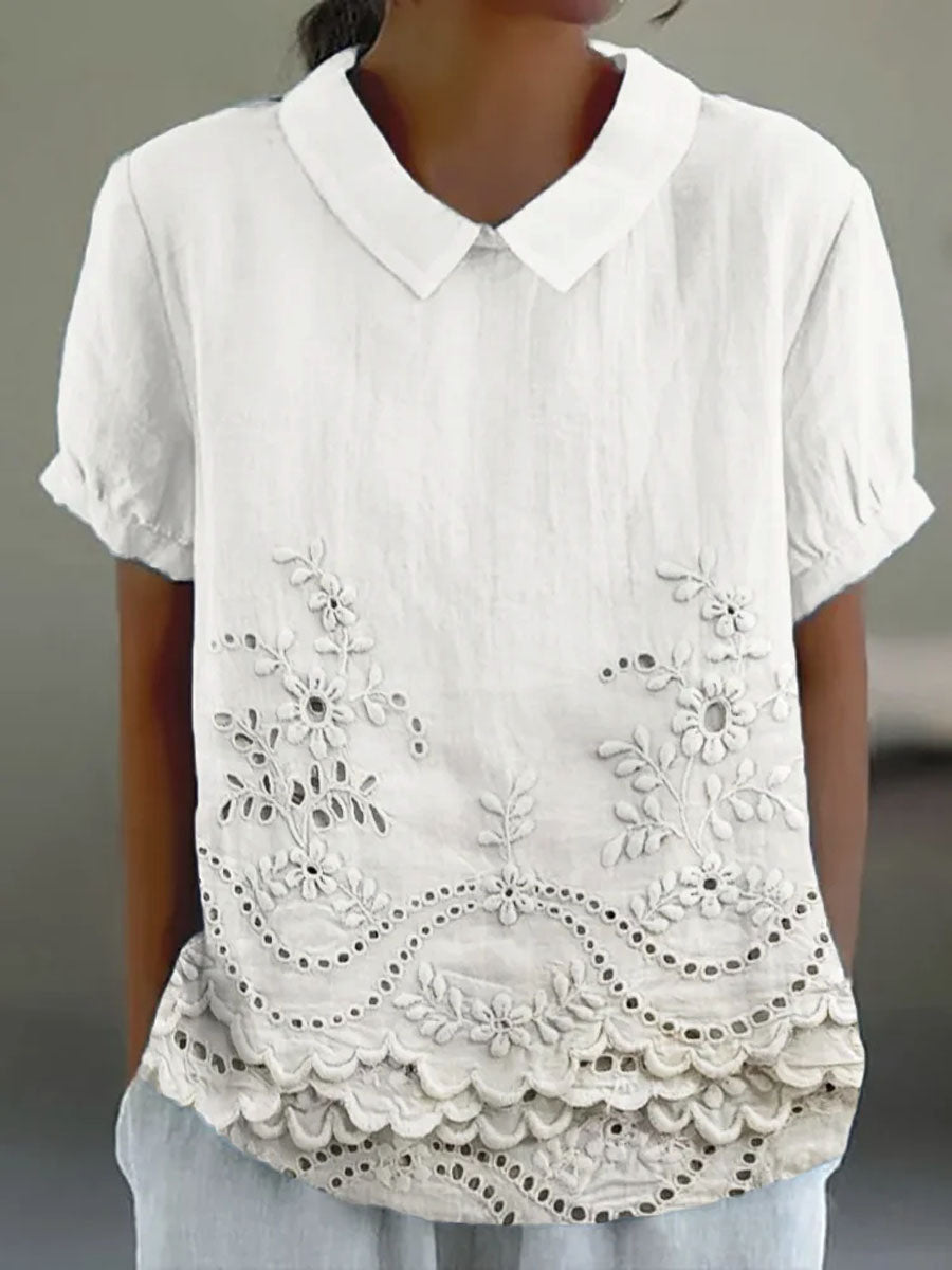 Camille | Floral Embroidered Linen Shirt