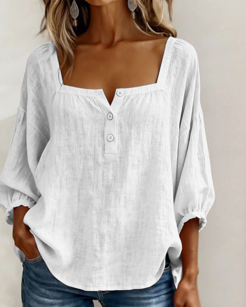 Masego | Cotton-Linen Square Neck Blouse
