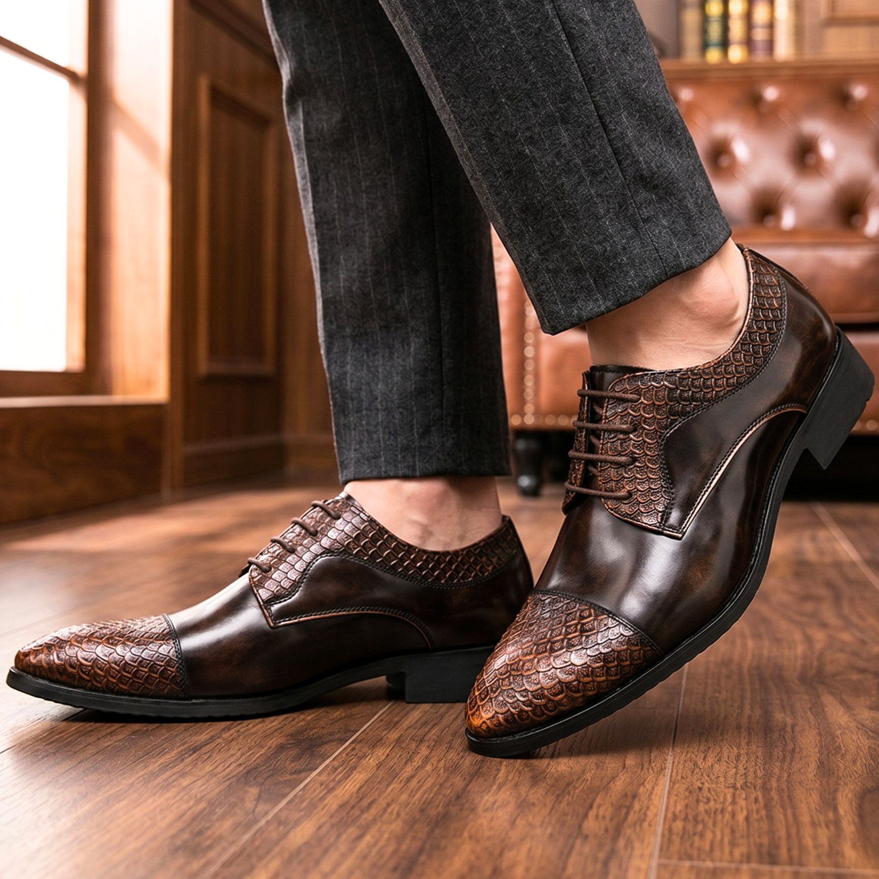 Reatlegile | Croc-Panel Leather Derby Shoes
