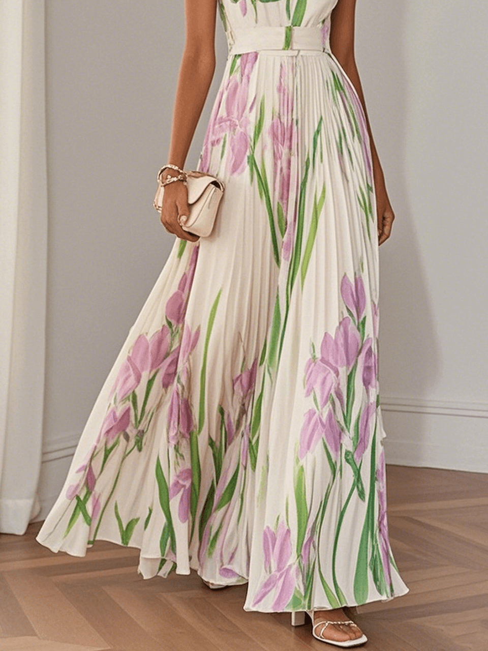 Oceane | Pleated Floral Chiffon Maxi