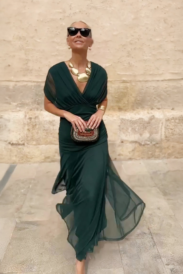 Margot | Pleated Waist V-Neck Maxi Dress