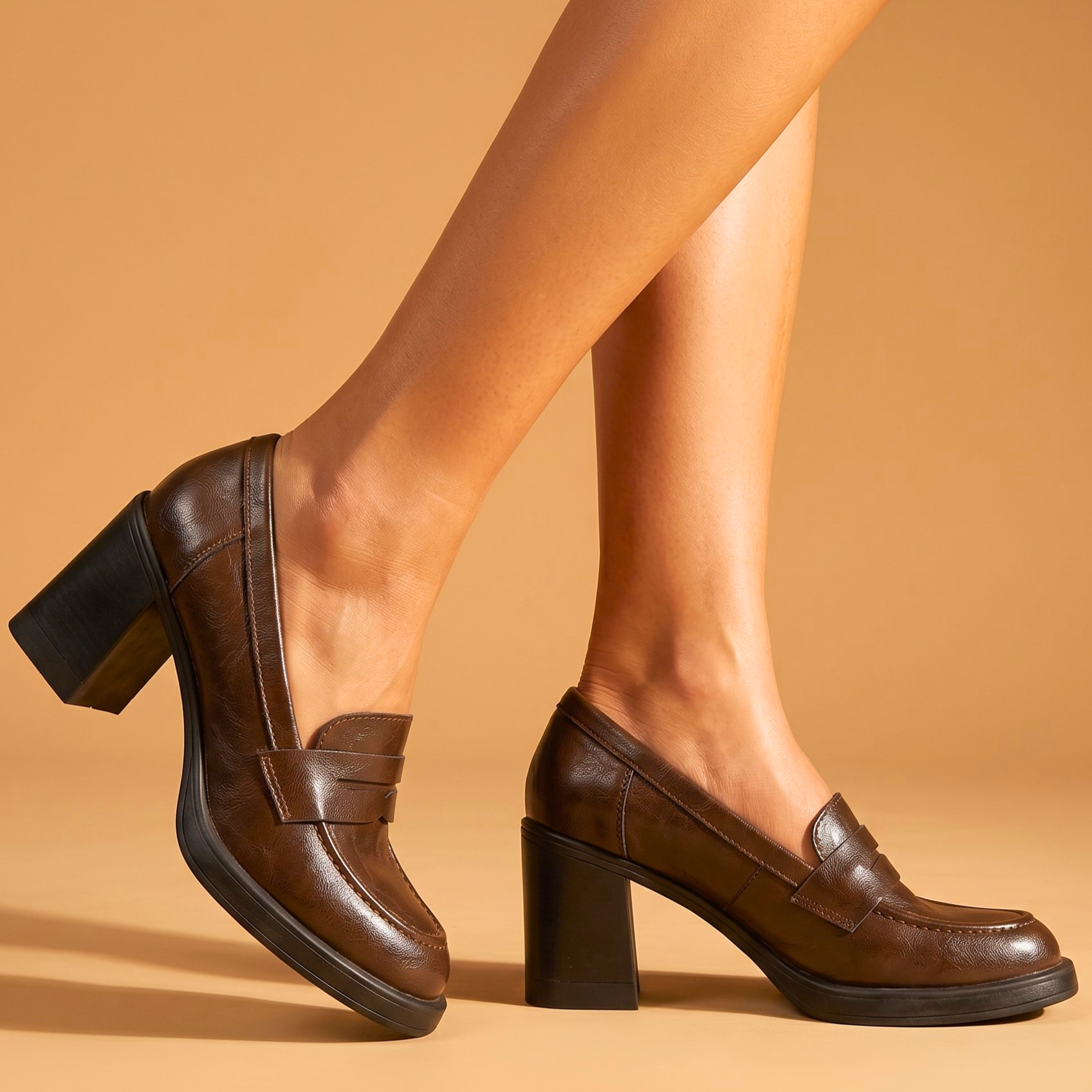 Lebone | Vintage Leather Block Heel Loafer