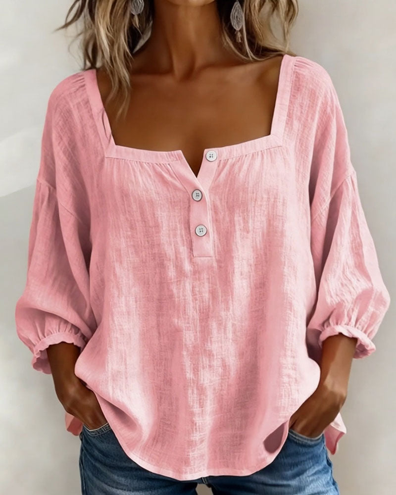 Masego | Cotton-Linen Square Neck Blouse