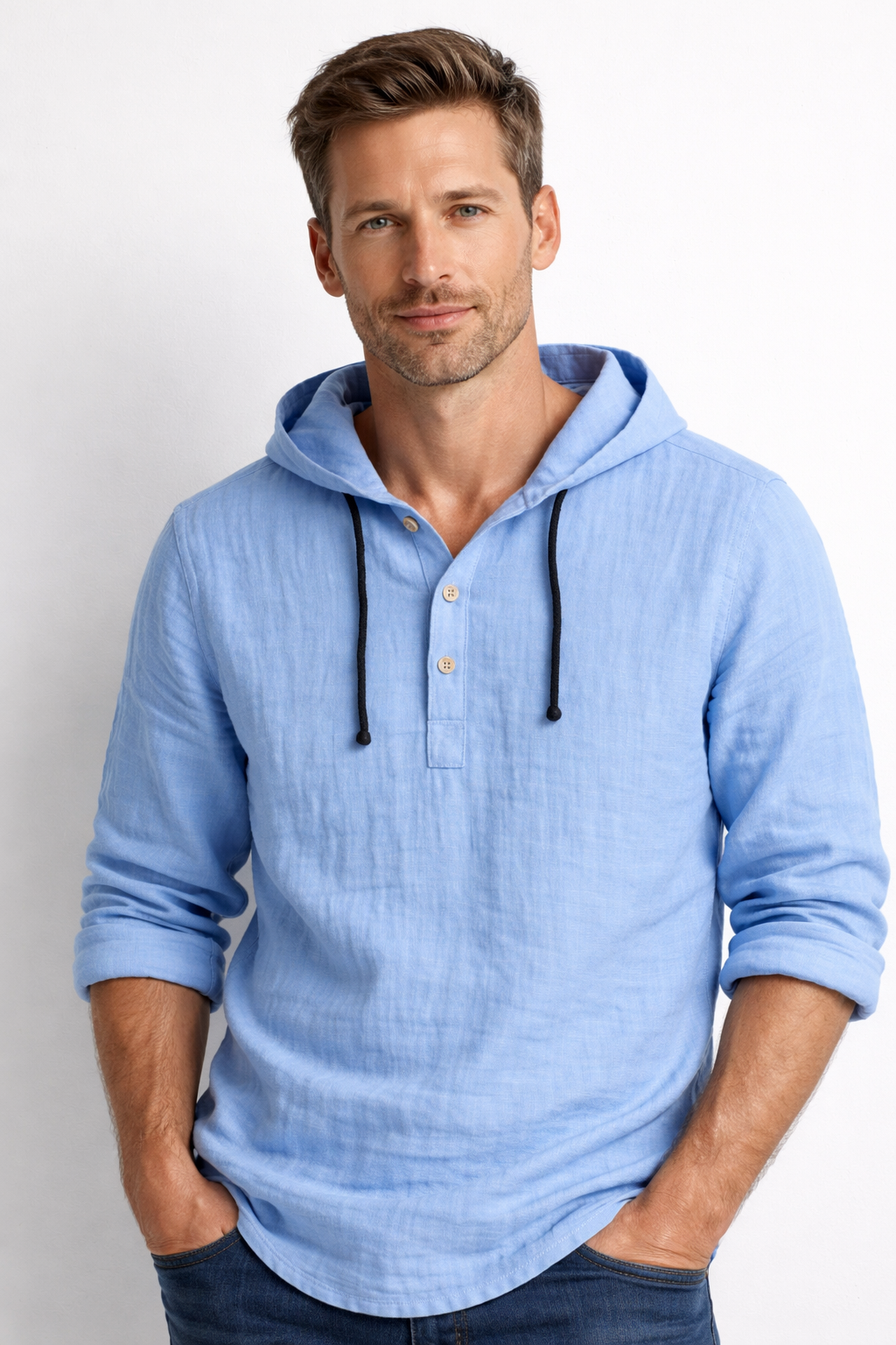 Sibakhulu | Hooded Linen Half-Button Shirt