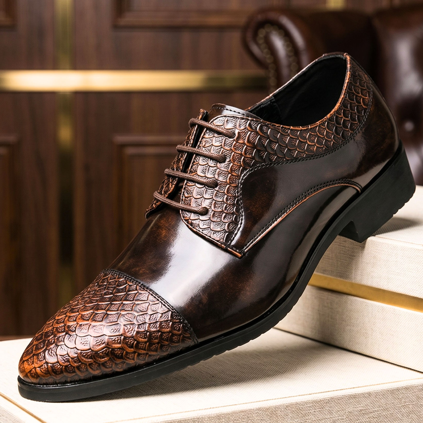 Reatlegile | Croc-Panel Leather Derby Shoes