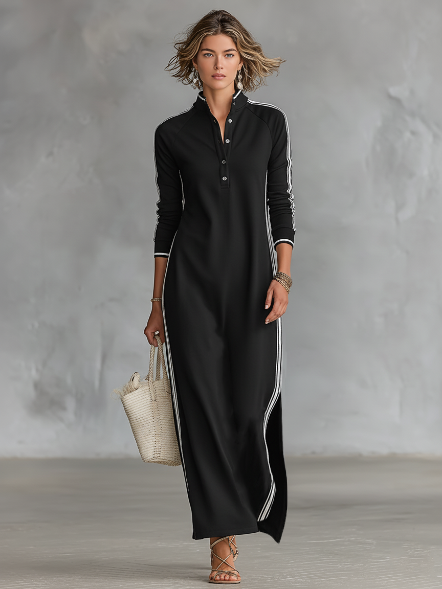 Xolile | Sweat Maxi Button-Collar Dress