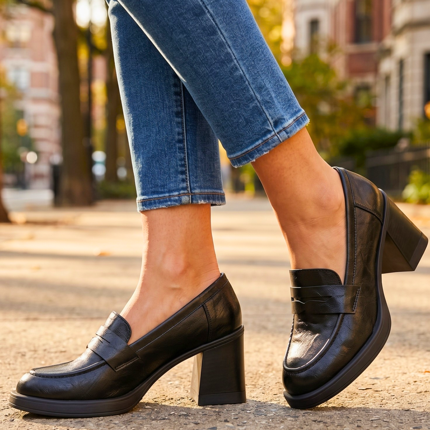 Lebone | Vintage Leather Block Heel Loafer