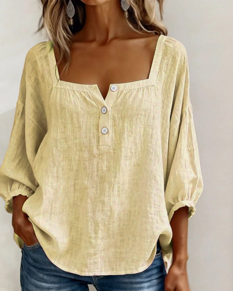 Masego | Cotton-Linen Square Neck Blouse