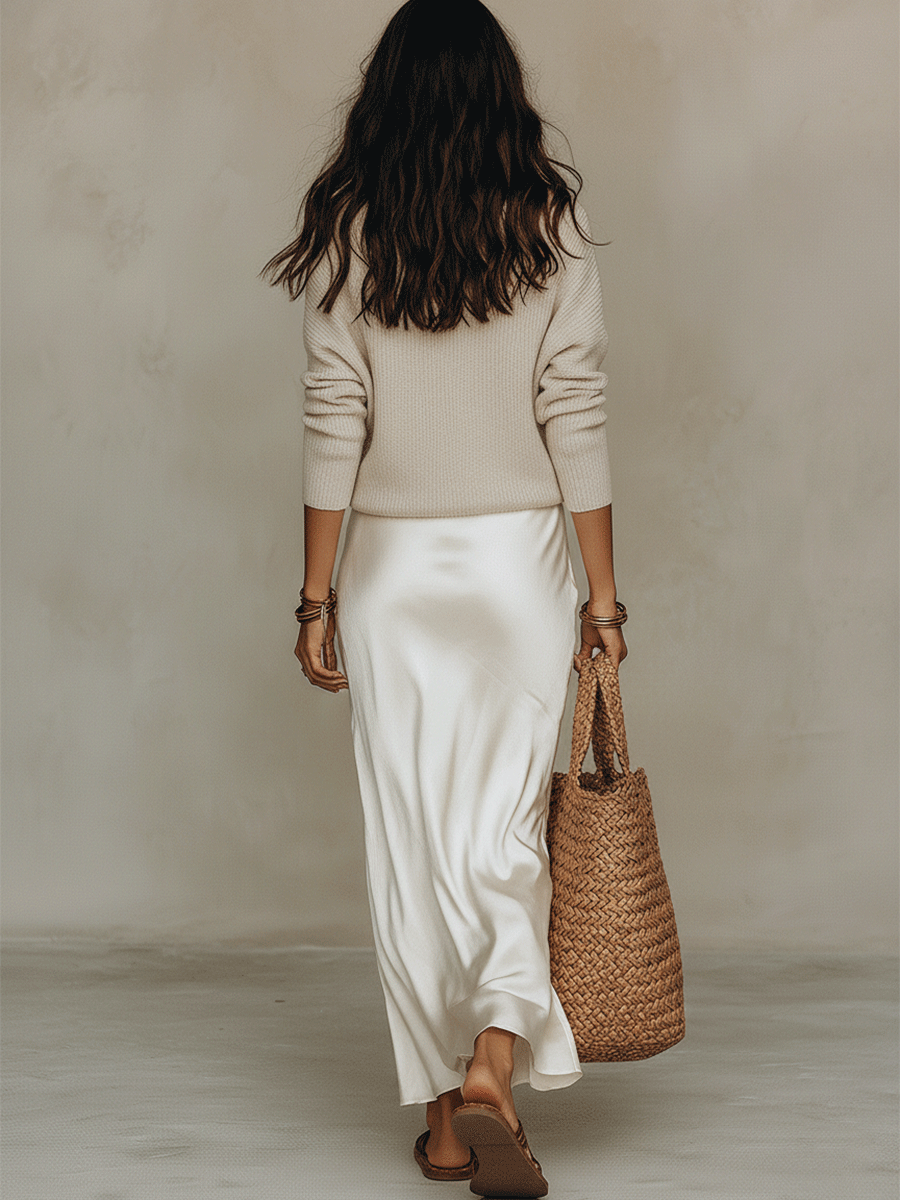 Kefentse | Knit & Satin Midi Skirt Set
