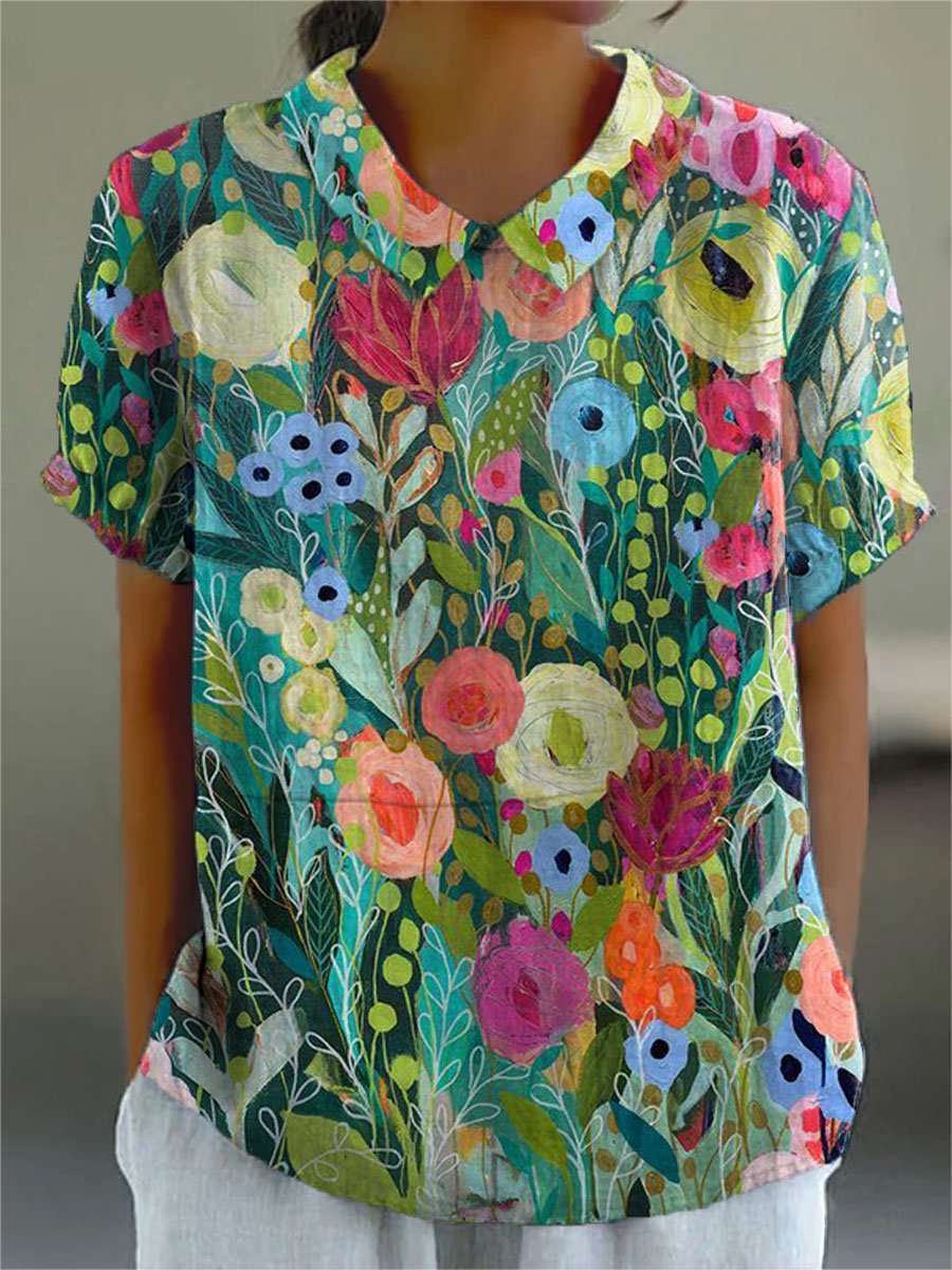 Léa | Watercolor Floral Linen Shirt