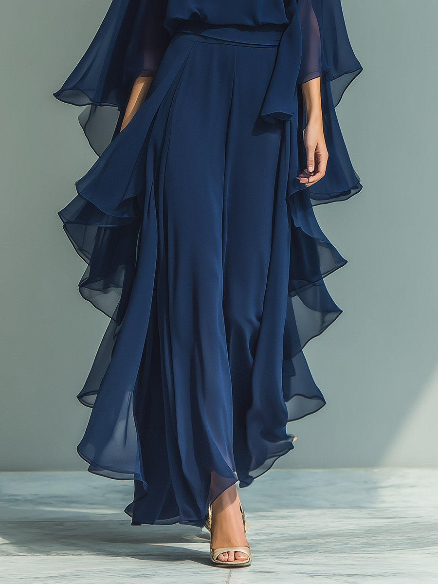 Mmabatho | Navy Chiffon Ruffle Two-Piece Set