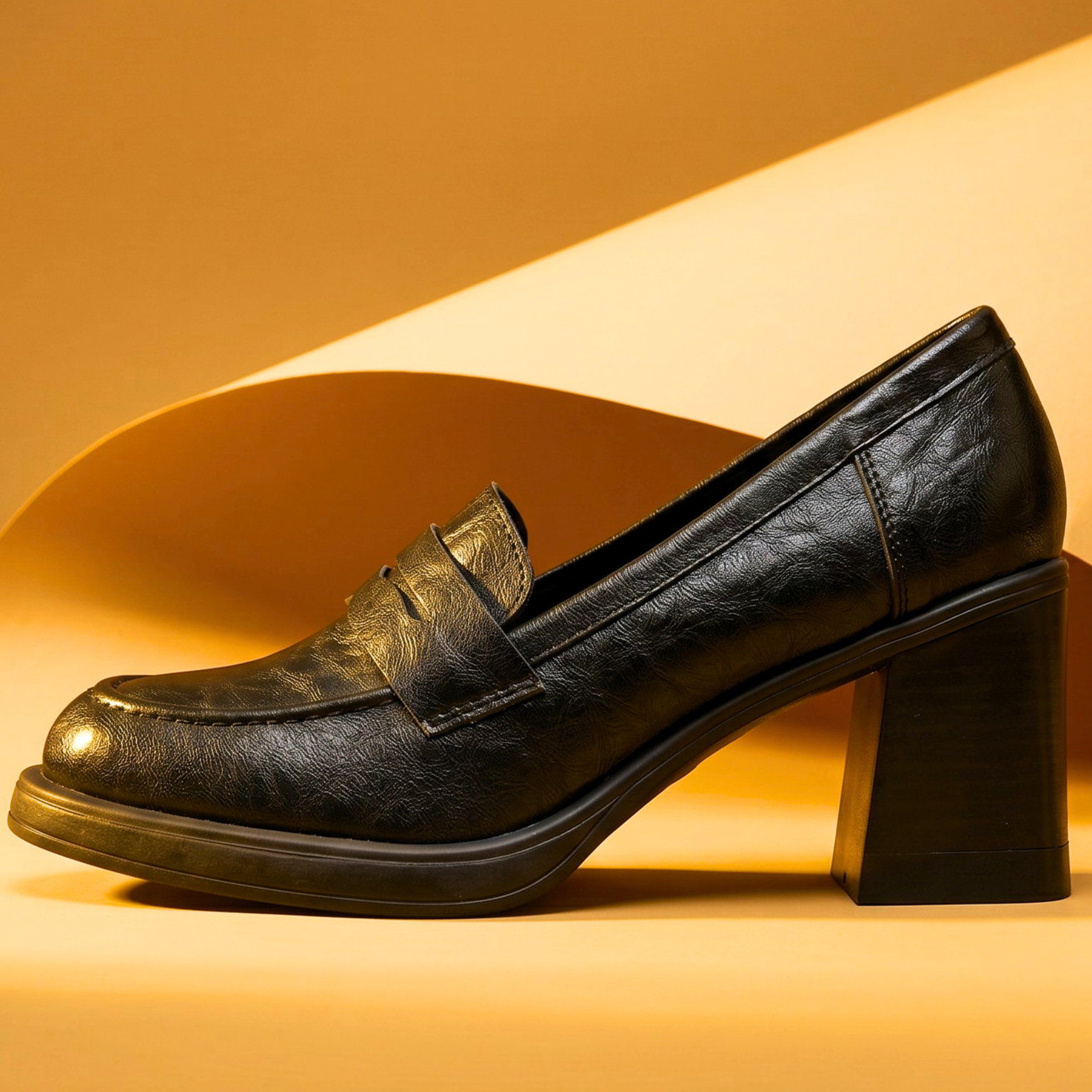 Lebone | Vintage Leather Block Heel Loafer