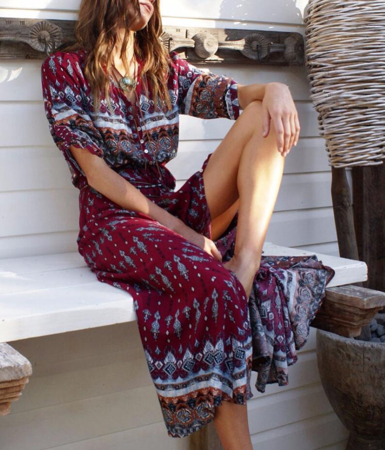 Gabrielle | Bohemian Slit Maxi Dress