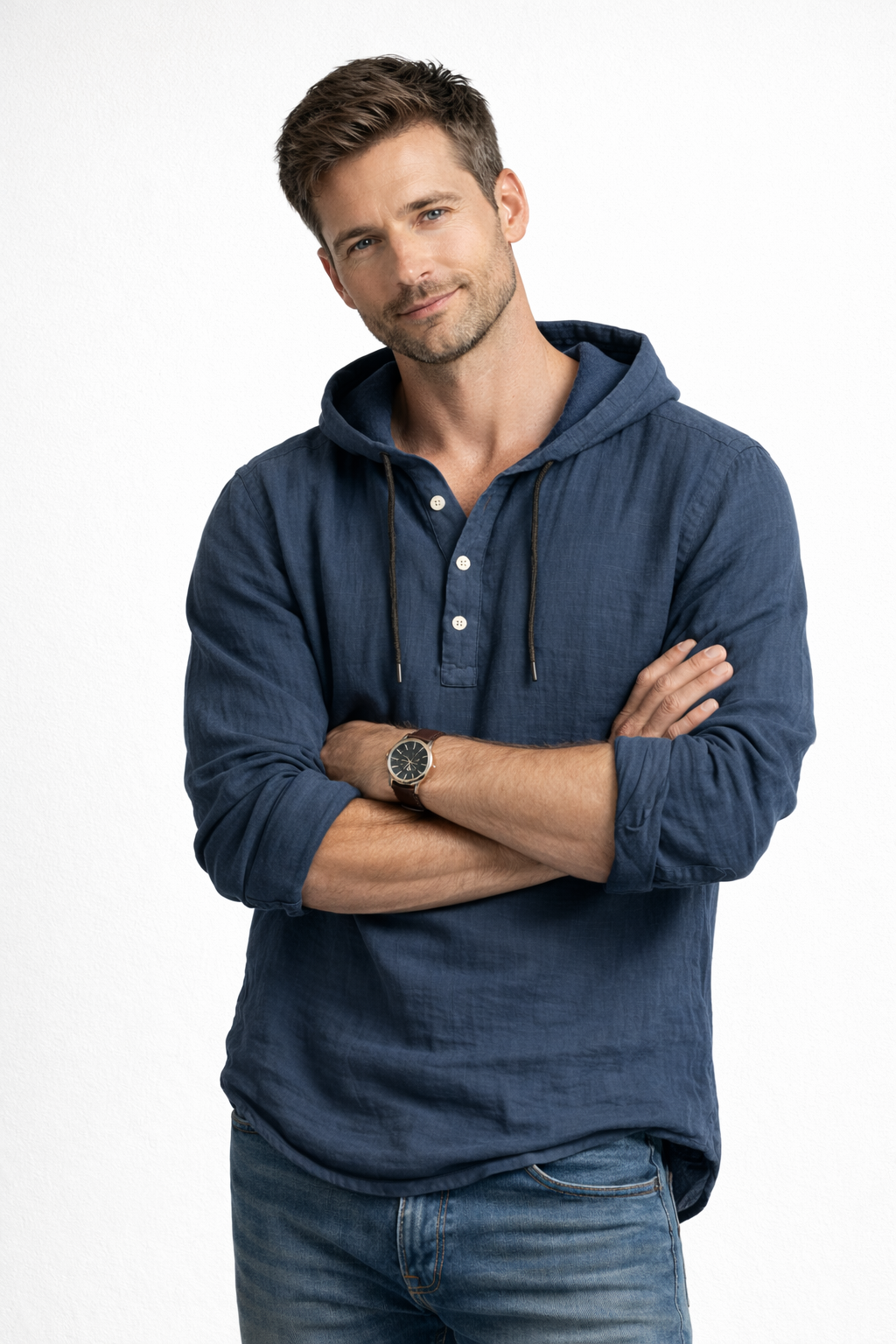 Sibakhulu | Hooded Linen Half-Button Shirt