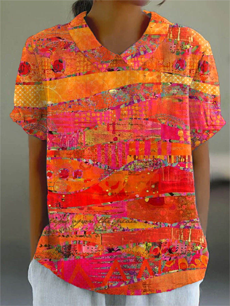 Aurora | Abstract Print Cotton Linen Shirt