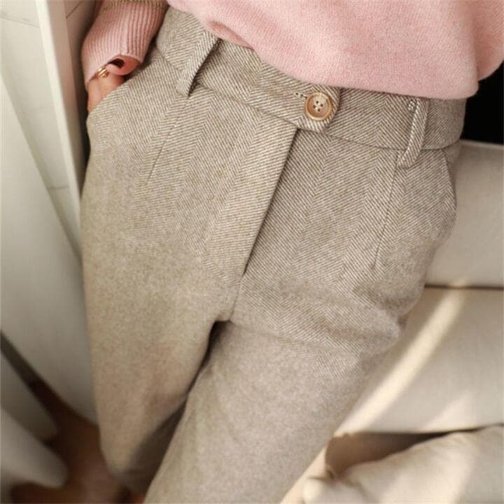 Claudia | Pleated Herringbone Pants