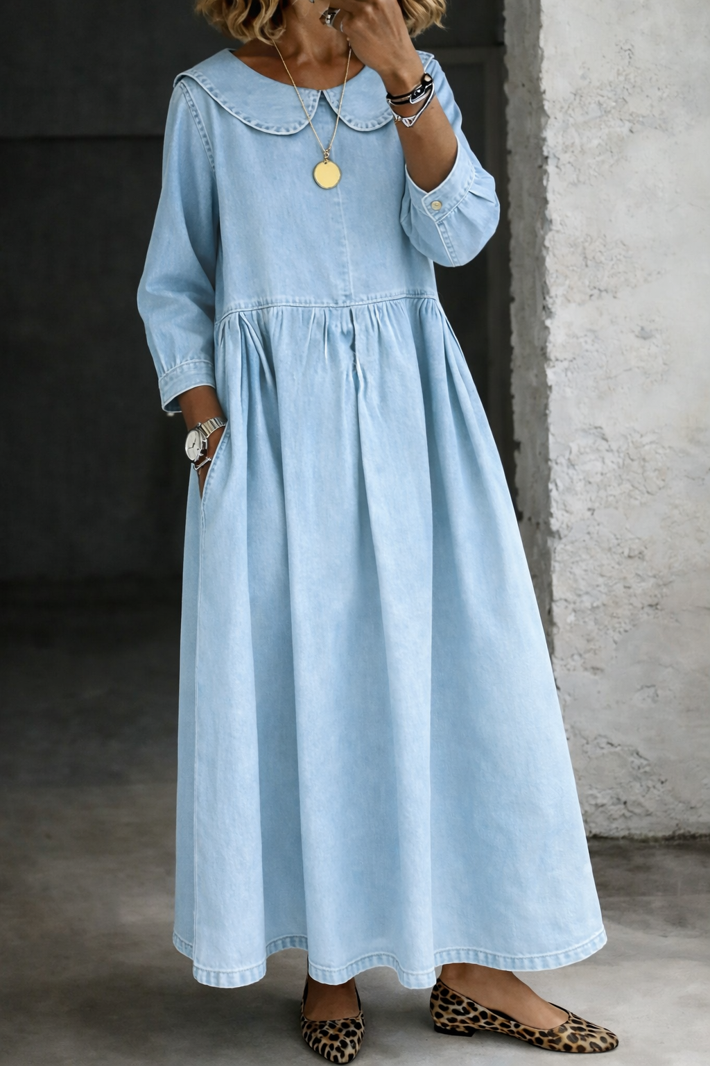Francesca | Peter Pan Collar Denim Dress