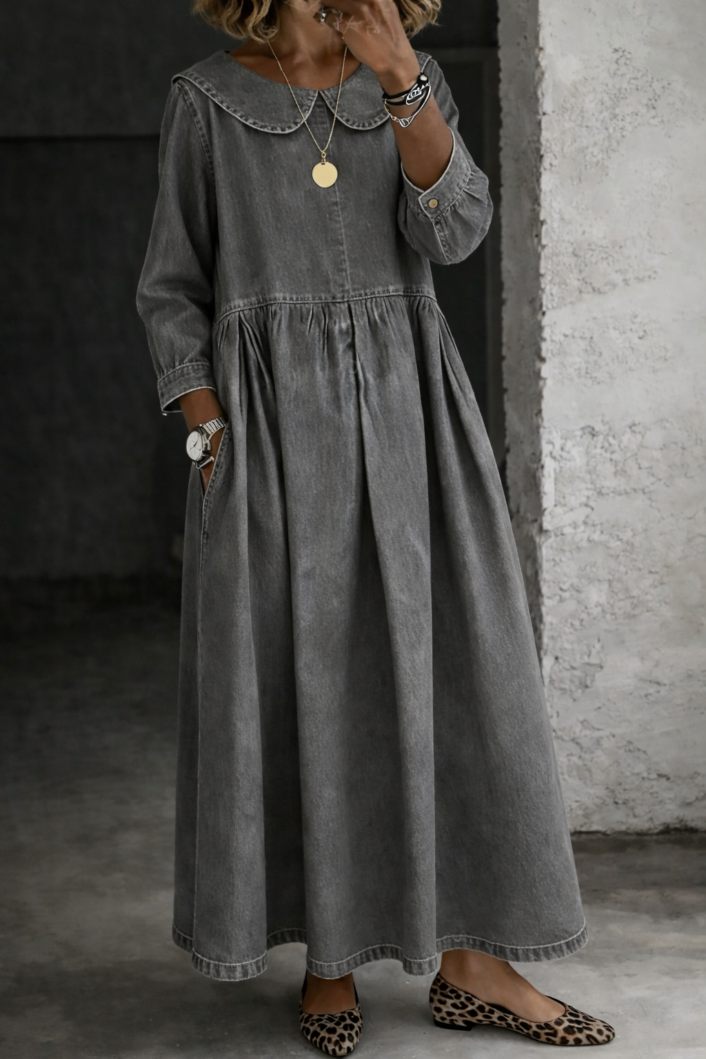 Francesca | Peter Pan Collar Denim Dress