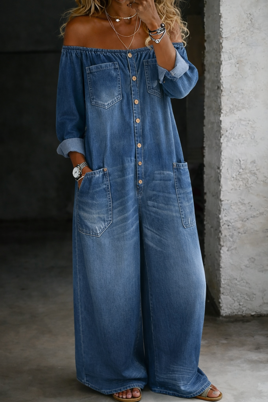 Valentina | Long Sleeve Denim Jumpsuit