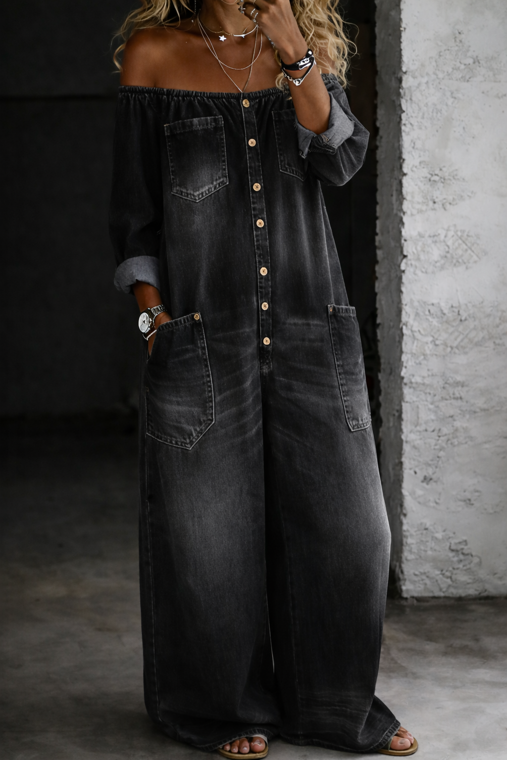 Valentina | Long Sleeve Denim Jumpsuit