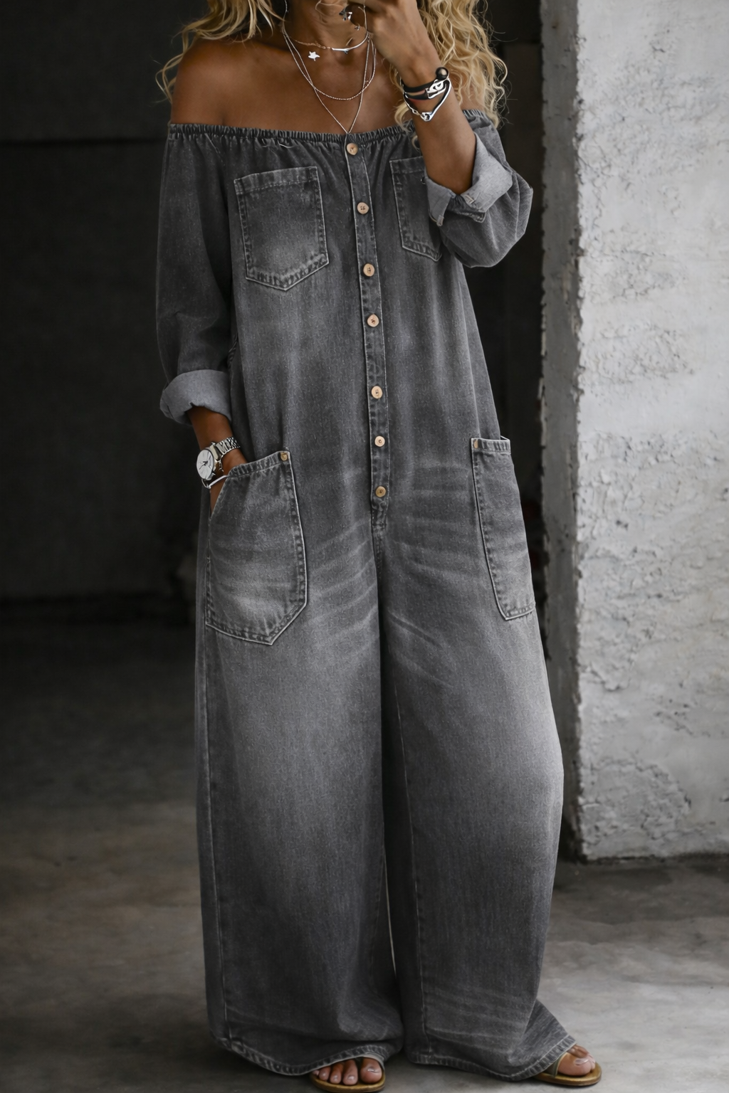 Valentina | Long Sleeve Denim Jumpsuit
