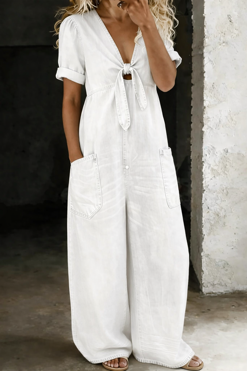 Léa | V-Neck Denim Jumpsuit