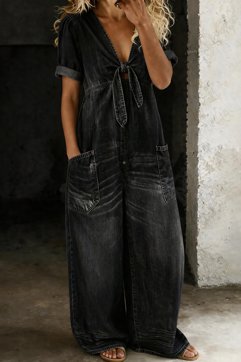 Léa | V-Neck Denim Jumpsuit