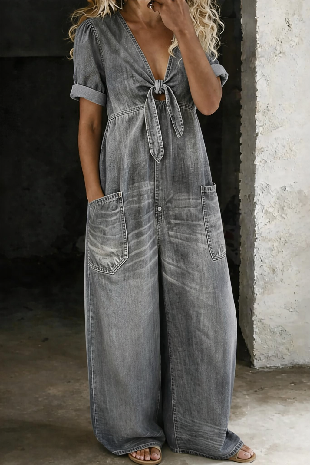 Léa | V-Neck Denim Jumpsuit