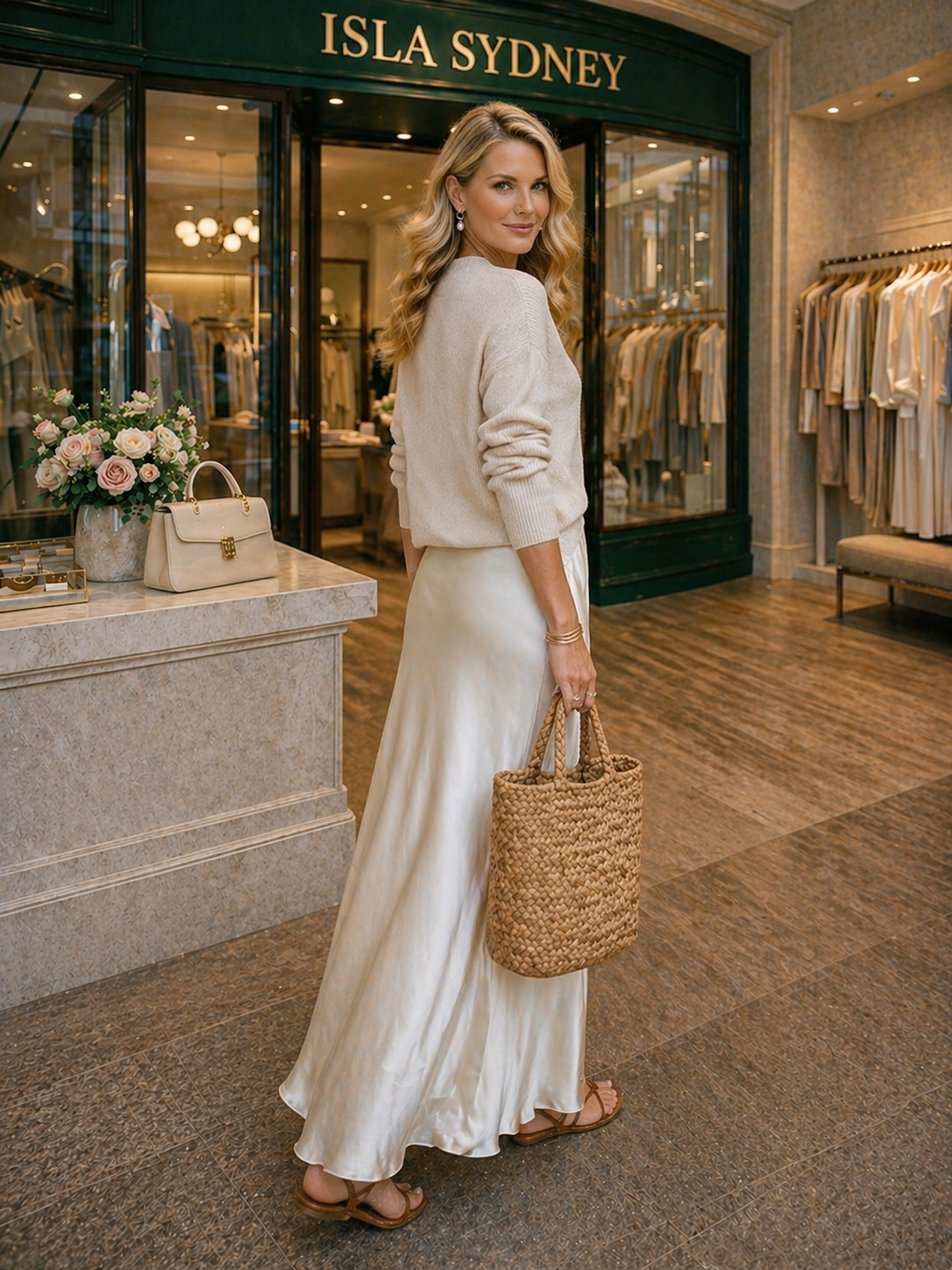 Kefentse | Knit & Satin Midi Skirt Set