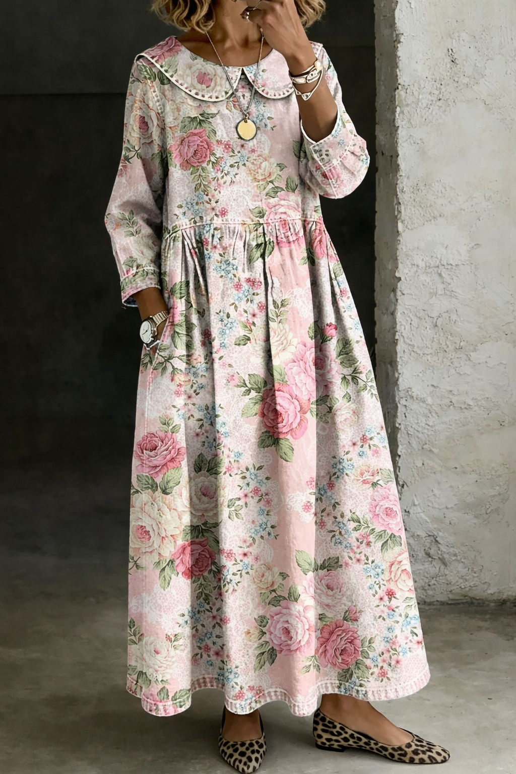 Celeste | Floral Collar Denim Dress