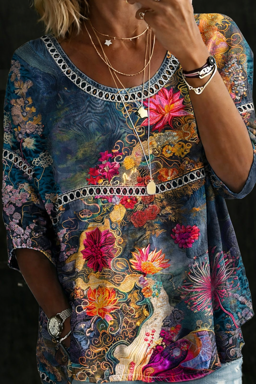 Vivienne | Vintage Floral Denim Blouse