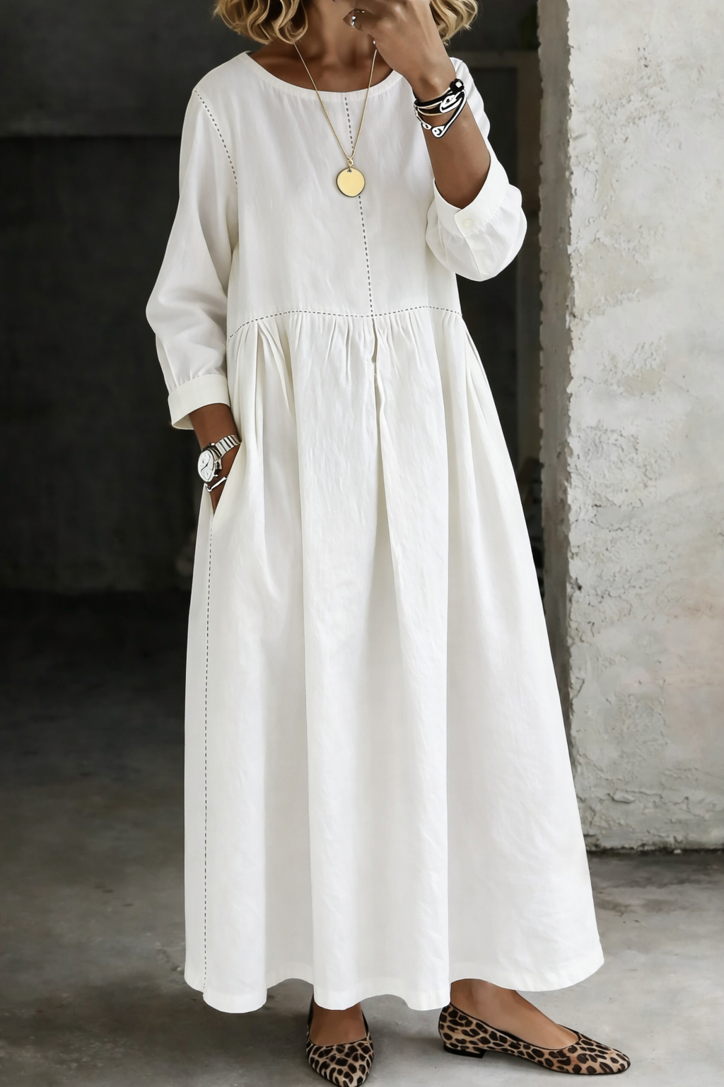 Noémie | Round Neck Long Sleeve Denim Dress