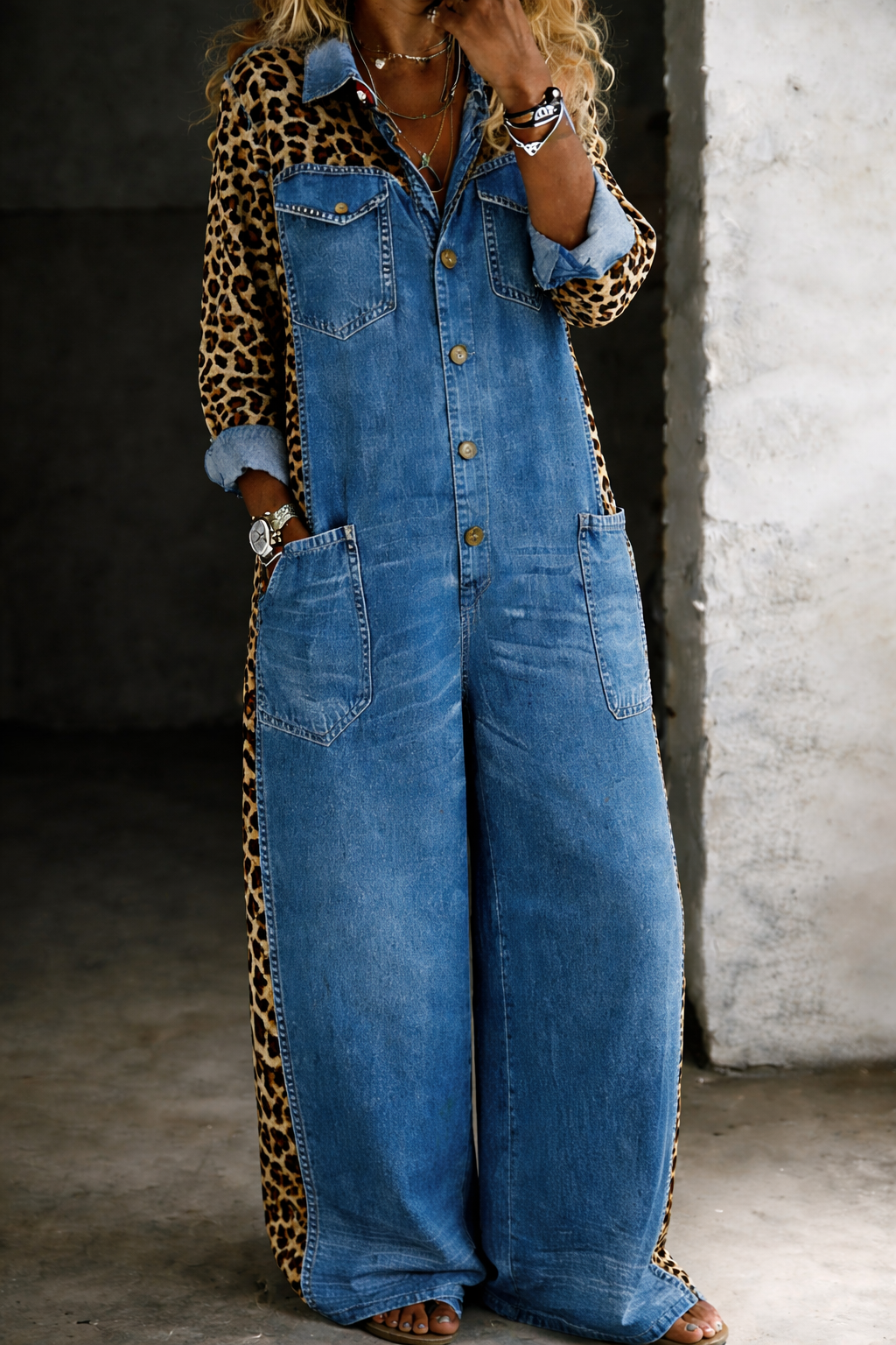 Elena | Button-Front Denim Jumpsuit