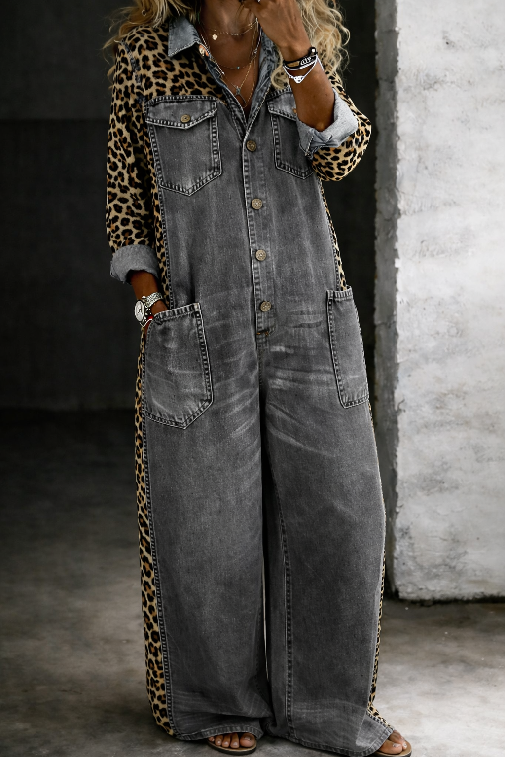Elena | Button-Front Denim Jumpsuit