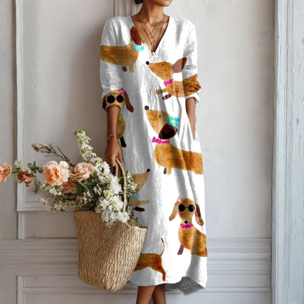 Adèle | Vintage Abstract Print Linen Dress